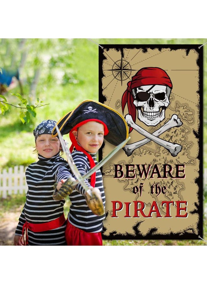 Beware of Pirates Door Banner Pirate Party Decoration Pirate Backdrop Halloween Birthday Party Photo Booth Props Pirate Theme Party Supplies