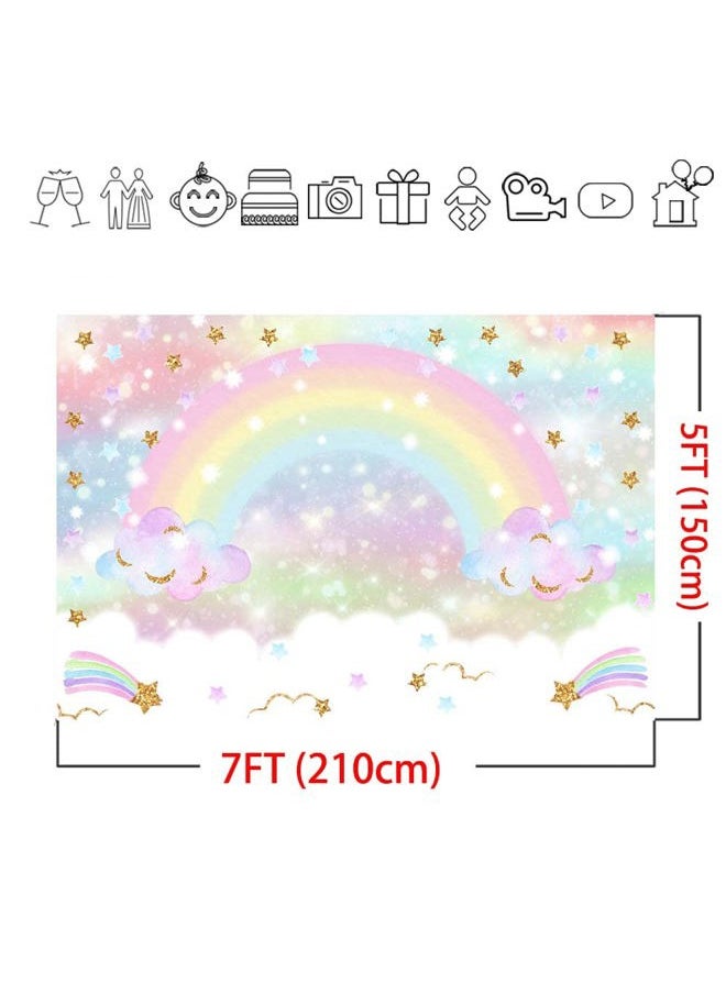 Rainbow Backdrop 7x5ft Pastel Rainbow Birthday Party Decorations Unicorn Theme Cake Table Banner Baby Shower Photography Background