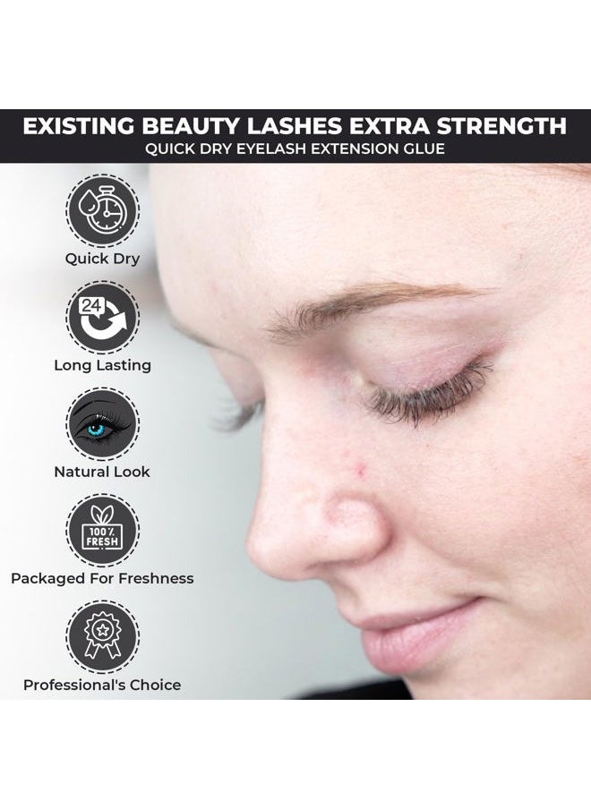 2 Pack Extra Strong Eyelash Extension Glue Adhesive for Professional Eyelash Extension Artists for Individual Eyelash Extensions: Drys in 1-2s with 6-7 Week Retention 5ml by Existing Beauty Lashes