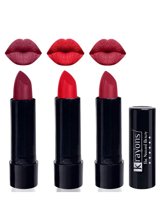 Krayons Cute Pop Matte Lipstick, Maskproof, Shocking Pink, Orange Crush, Orange Tango, 3.5gm Each (Pack of 3)