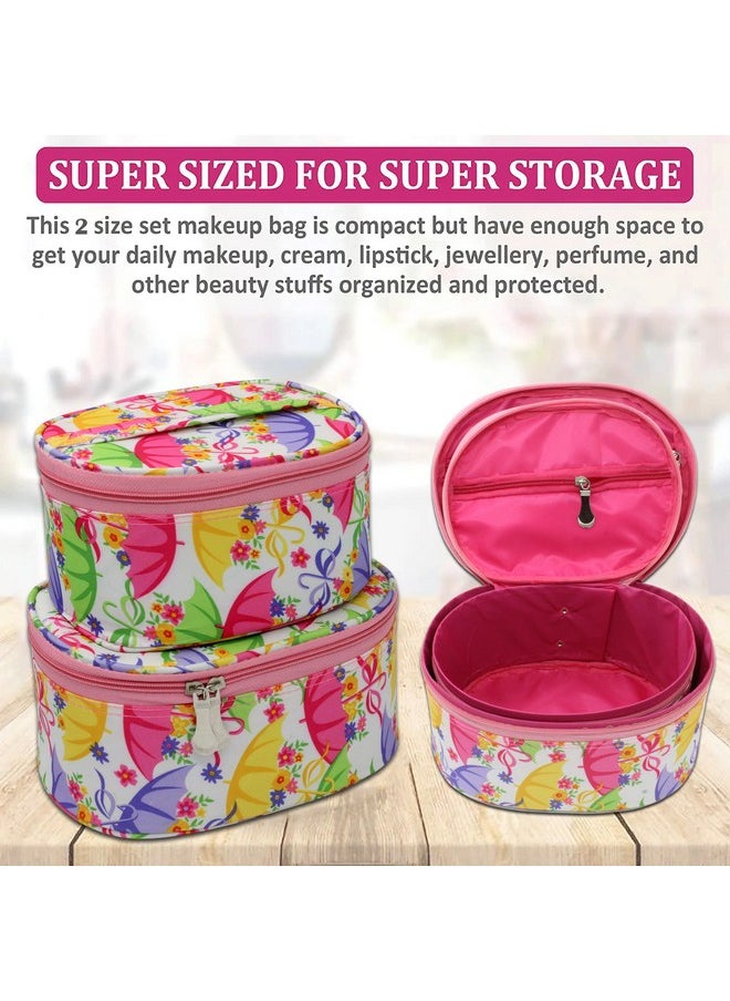 atorakushon Fabric Set of 2 Multipurpose Travel Pouch Makeup Toiletry Kit Bag Cosmetic Pouch for Women Makeup Lipstick Organizer Bag with Handle, Toiletry Bag for Men (Pink)