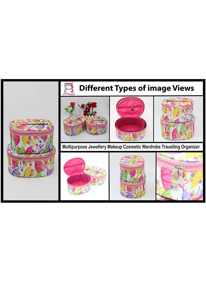 atorakushon Fabric Set of 2 Multipurpose Travel Pouch Makeup Toiletry Kit Bag Cosmetic Pouch for Women Makeup Lipstick Organizer Bag with Handle, Toiletry Bag for Men (Pink)