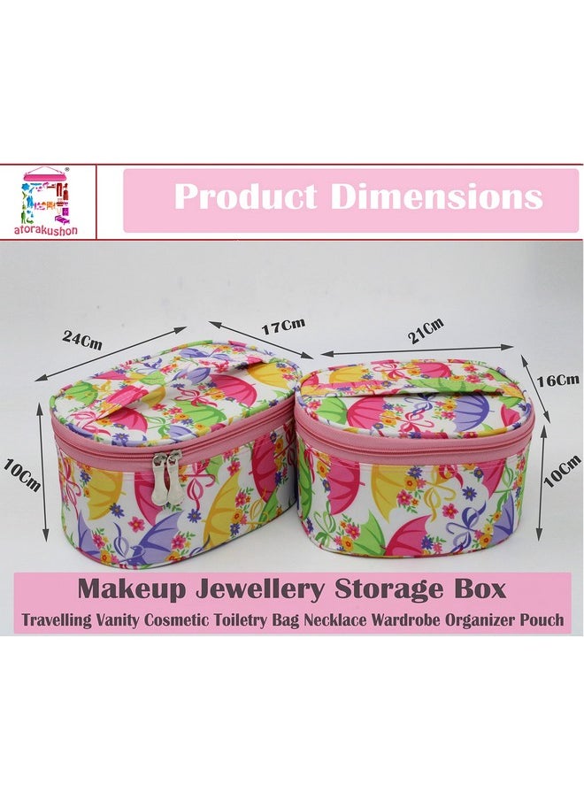 atorakushon Fabric Set of 2 Multipurpose Travel Pouch Makeup Toiletry Kit Bag Cosmetic Pouch for Women Makeup Lipstick Organizer Bag with Handle, Toiletry Bag for Men (Pink)