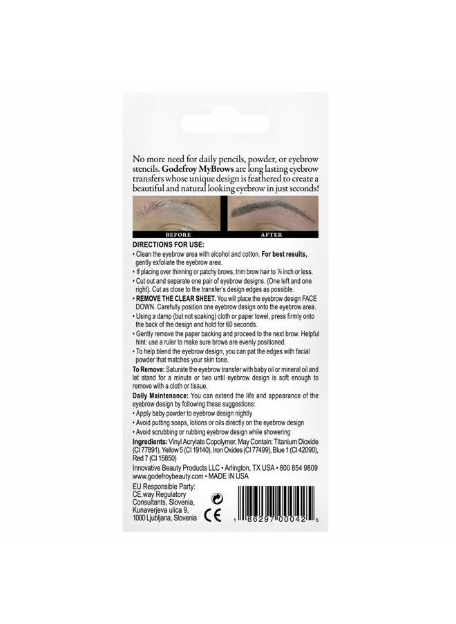 MyBrows Long Lasting Eyebrow Transfers, Medium Arch, Medium Brown, 12-Pairs of Brows