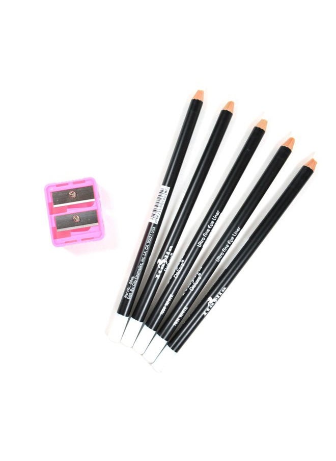 5 WHITE ITALIA EYE LIP LINER PENCIL 1004 SET + FREE SHARPENER & FREE EARRING