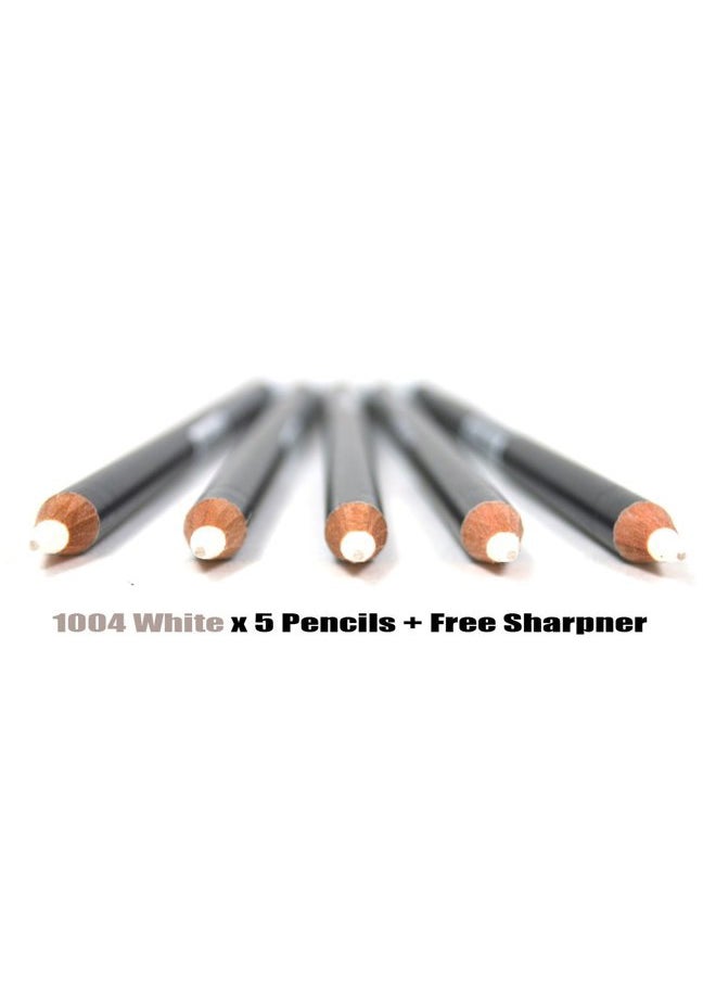 5 WHITE ITALIA EYE LIP LINER PENCIL 1004 SET + FREE SHARPENER & FREE EARRING