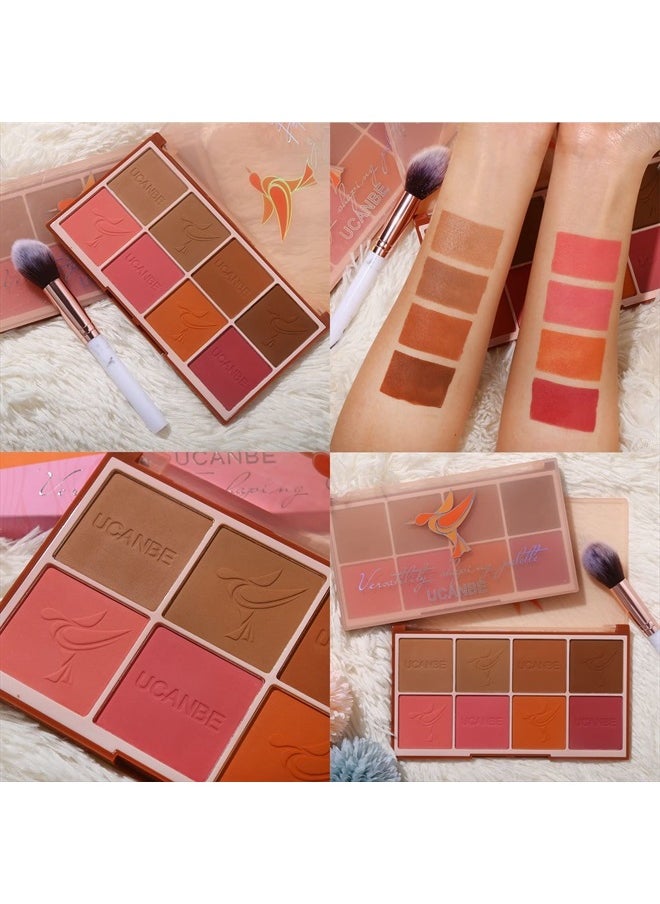 8 Colors Face Matte Blush Palette Shading Blusher with Brush - Buildable Facial Cheek Blusher Contour Bronzing Pressed Powder Makeup Pallet Women Gift Set (01 Matte)