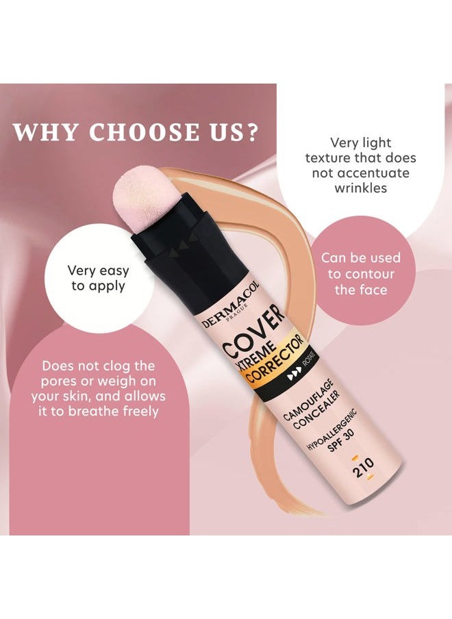 Cover Xtreme Corrector Contour Stick, Long Lasting Non-Allergenic Liquid Contour with SPF30, High Coverage Light Formula Corrector Concealer Makeup for Acne-Prone Skin No. 3 (210)