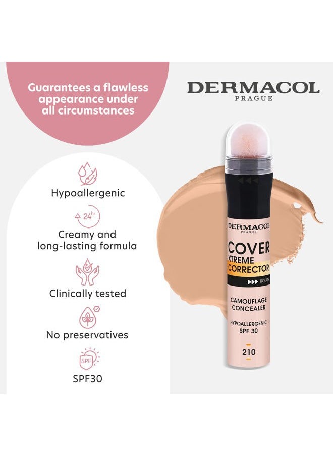 Cover Xtreme Corrector Contour Stick, Long Lasting Non-Allergenic Liquid Contour with SPF30, High Coverage Light Formula Corrector Concealer Makeup for Acne-Prone Skin No. 3 (210)
