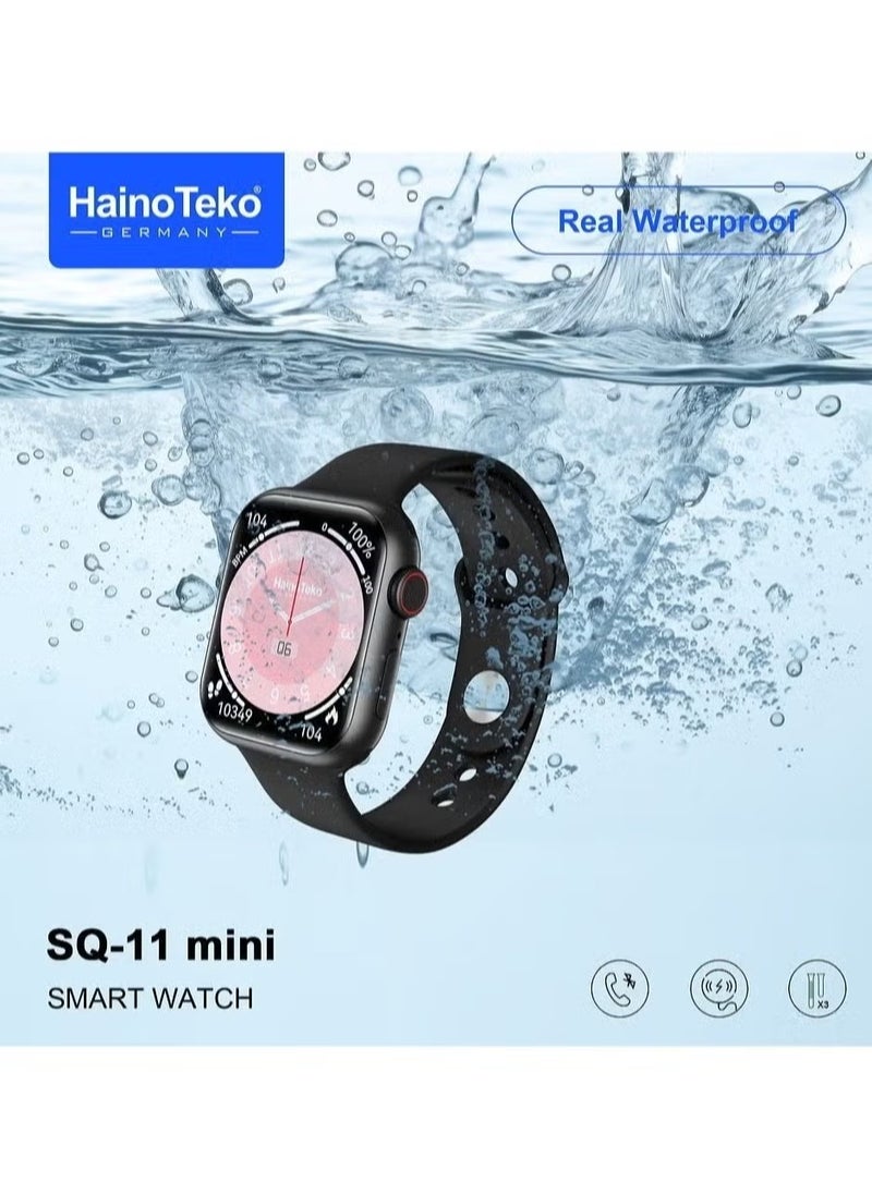 SQ11 Mini Smart Watch with Full Screen AMOLED Display - Real Waterproof, 3  Pair Straps for Ladies and Gents – Stylish, Fitness Tracker, Heart Rate Monitor, Sleek Black Design, Long Battery Life, Multi-functional Features
