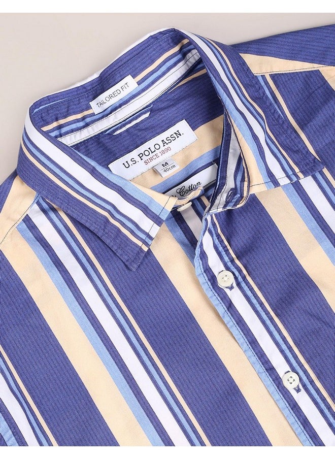 U.S. POLO ASSN. Men's Striped Regular Fit Shirt (USSHTFX223_Blue