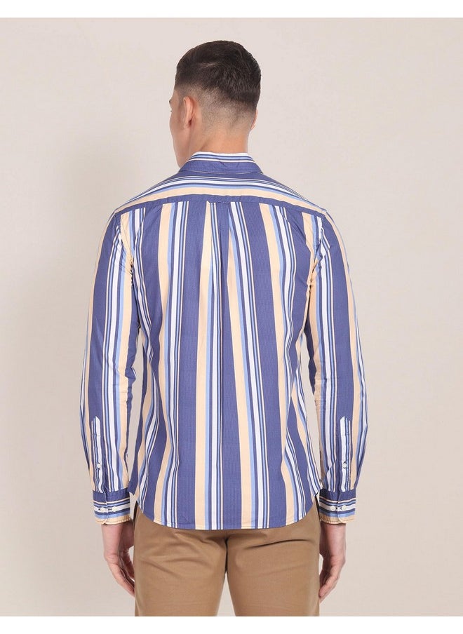U.S. POLO ASSN. Men's Striped Regular Fit Shirt (USSHTFX223_Blue