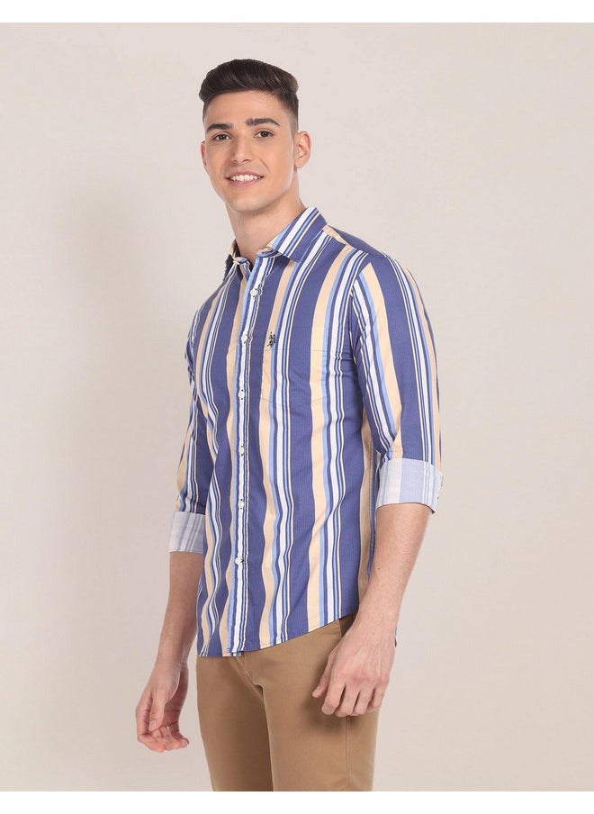 U.S. POLO ASSN. Men's Striped Regular Fit Shirt (USSHTFX223_Blue