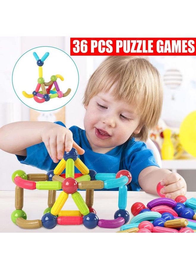 FunBlast Magnetic Sticks Building Blocks for Kids - 36 Pcs Puzzle Games for Kids, DIY STEM Toys for Kids, Building & Construction Toys, Brain Game Toys for 3+ Year Old Kids Boys, Girls (36 Pcs)