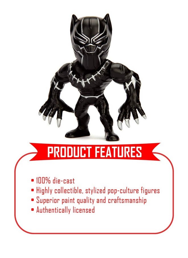 Jada Toys Diecast Metal Marvel 4 inch Black Panther Action Figure for Kids Boys Girls Age 8 Years and Above