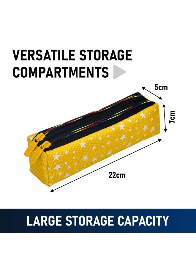 Kuber Industries Pencil Pouch|Rexine Stationary Pouch|Pencil Utility Pouch|School Pencil Case for Kids|2 Zipper Pencil Organizer|Star Pencil Pouch|Pack of 3|Multi