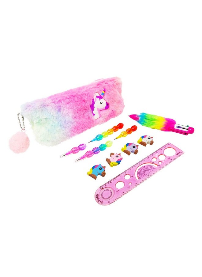 Parteet Combo (Pack Of 5 Itmes) Unicorn Fer Pouch With 1 Fer Pen(4 Color),2 Pencils,1 Packet Unicorn Eraser And 1 Scale - Silver