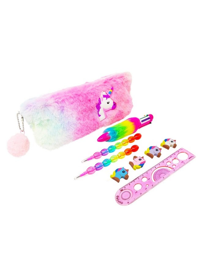 Parteet Combo (Pack Of 5 Itmes) Unicorn Fer Pouch With 1 Fer Pen(4 Color),2 Pencils,1 Packet Unicorn Eraser And 1 Scale - Silver