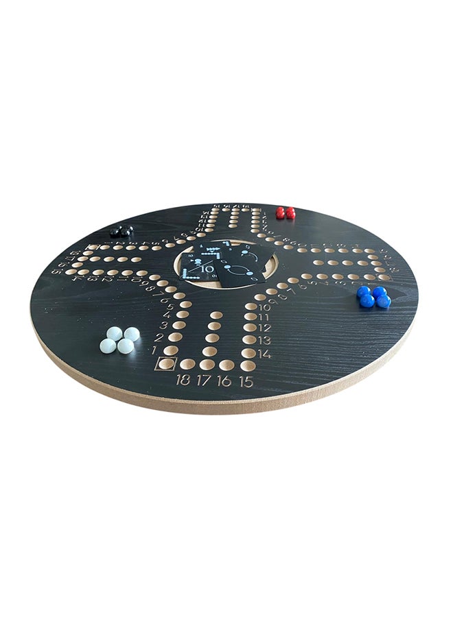 4-Player Board Game Set, Black Wooden Board With Marbles, Cards And Carrying Bag