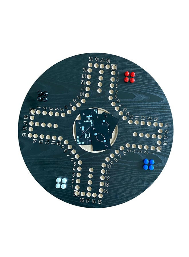4-Player Board Game Set, Black Wooden Board With Marbles, Cards And Carrying Bag