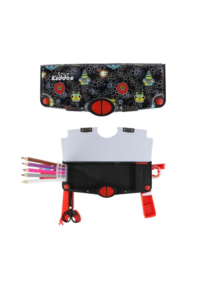 Smily Kiddos Multi Functional Pop Out Pencil Box for Kids Stationery for Children | 24.5 x 4 x 10cm | - Robot Theme - Black