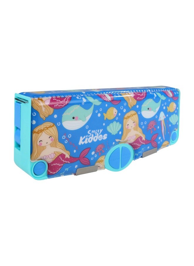 Smily Kiddos Multi Functional Pop Out Pencil Box for Kids Stationery for Children | 24.5 x 4 x 10cm | - Mermaid Theme - Blue
