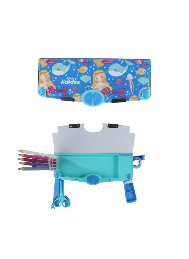 Smily Kiddos Multi Functional Pop Out Pencil Box for Kids Stationery for Children | 24.5 x 4 x 10cm | - Mermaid Theme - Blue