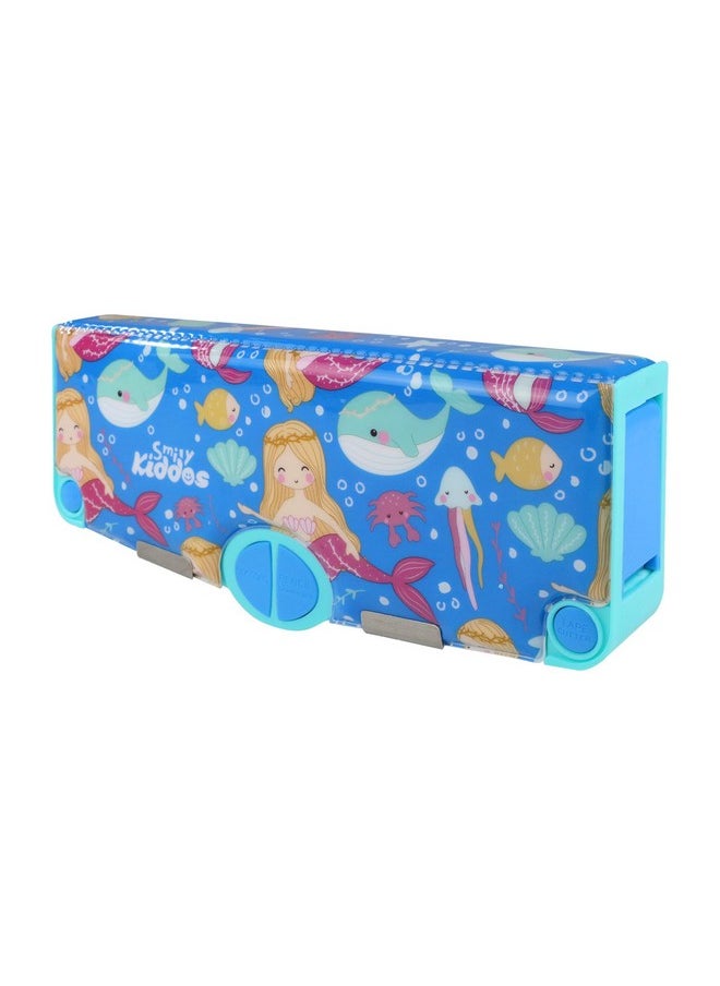 Smily Kiddos Multi Functional Pop Out Pencil Box for Kids Stationery for Children | 24.5 x 4 x 10cm | - Mermaid Theme - Blue