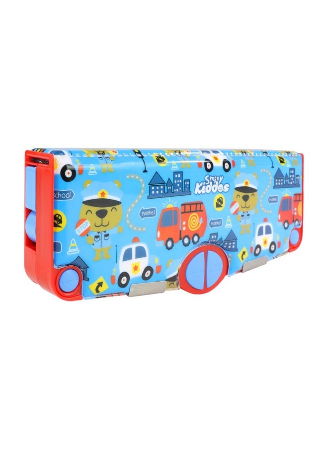 Smily Kiddos Multi Functional Pop Out Pencil Box for Kids Stationery for Children | 24.5 x 4 x 10cm | - Police Theme - Blue