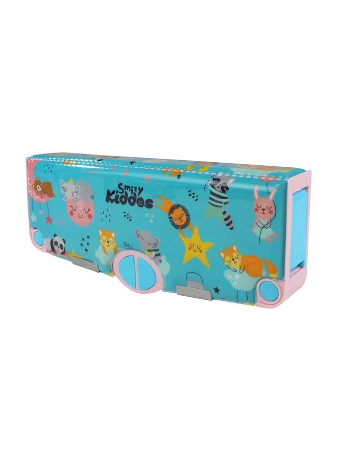 Smily Kiddos Multi Functional Pop Out Pencil Box for Kids Stationery for Children | 24.5 x 4 x 10cm | - Rainbow Animals - Teal Blue