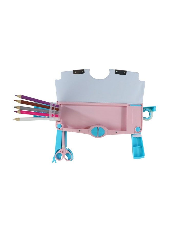 Smily Kiddos Multi Functional Pop Out Pencil Box for Kids Stationery for Children | 24.5 x 4 x 10cm | - Rainbow Animals - Teal Blue