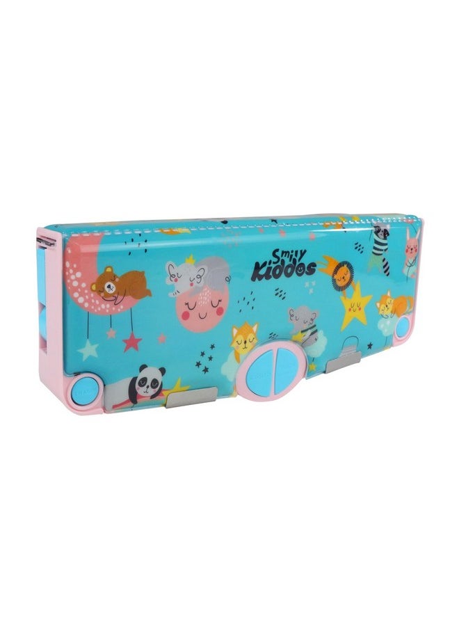 Smily Kiddos Multi Functional Pop Out Pencil Box for Kids Stationery for Children | 24.5 x 4 x 10cm | - Rainbow Animals - Teal Blue