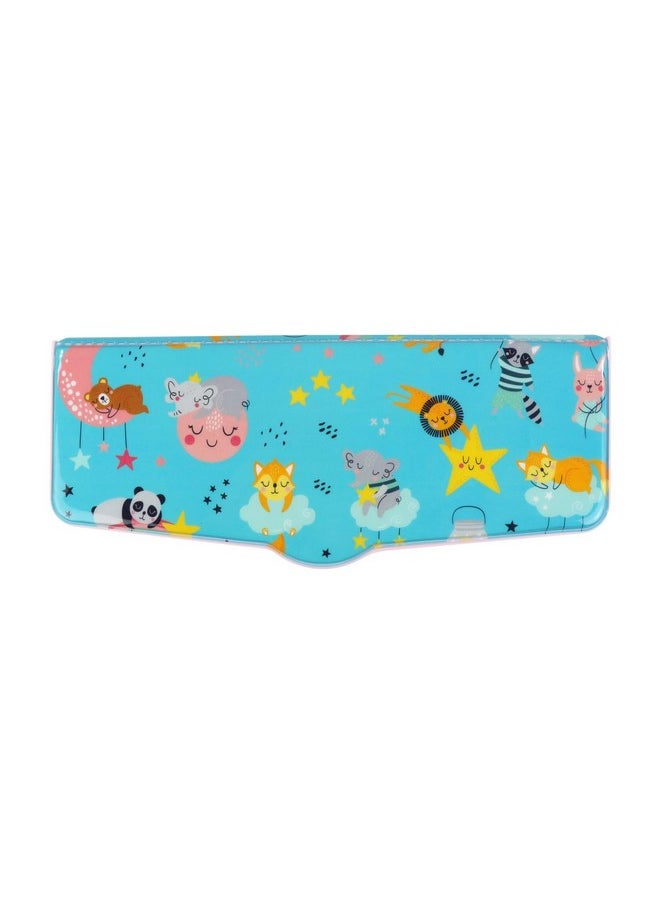 Smily Kiddos Multi Functional Pop Out Pencil Box for Kids Stationery for Children | 24.5 x 4 x 10cm | - Rainbow Animals - Teal Blue