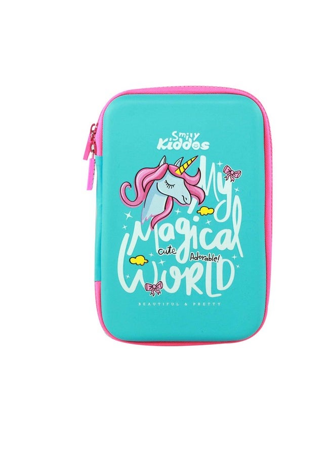 Smily Kiddos Ethylene Vinyl Acetate (Eva) Single Compartment Pencil Case Stylish Cute Large Capacity Hardtop Eva Pencil Case Organizer School Kids Girls Women Multi Purpose| Magic Unicorn | Light Blue