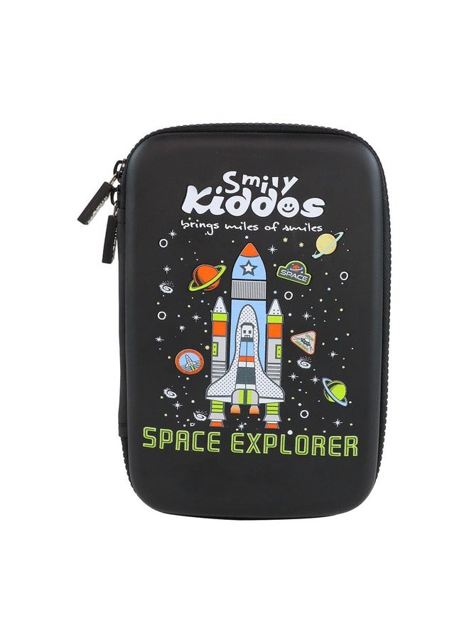 Smily Kiddos Single Compartment Pencil Case Stylish Cute Large Capacity Hardtop EVA Pencil Case Organizer School Kids Girls Women Pen Holder Pouch Multi Purpose| Space Explorer Theme | Black