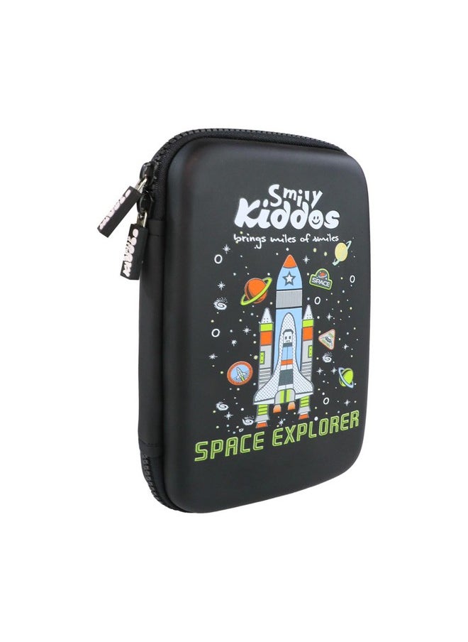 Smily Kiddos Single Compartment Pencil Case Stylish Cute Large Capacity Hardtop EVA Pencil Case Organizer School Kids Girls Women Pen Holder Pouch Multi Purpose| Space Explorer Theme | Black
