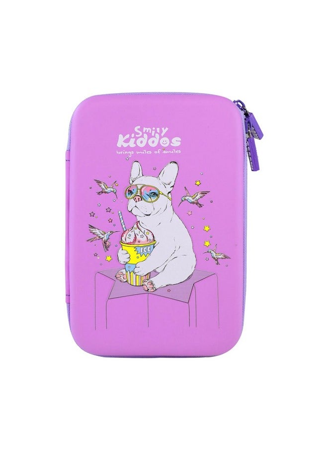 Smily Kiddos Single Compartment Pencil Case Stylish Cute Large Capacity Hardtop EVA Pencil Case Organizer School Kids Girls Women Pen Holder Pouch Multi Purpose| Bull Dog Purple