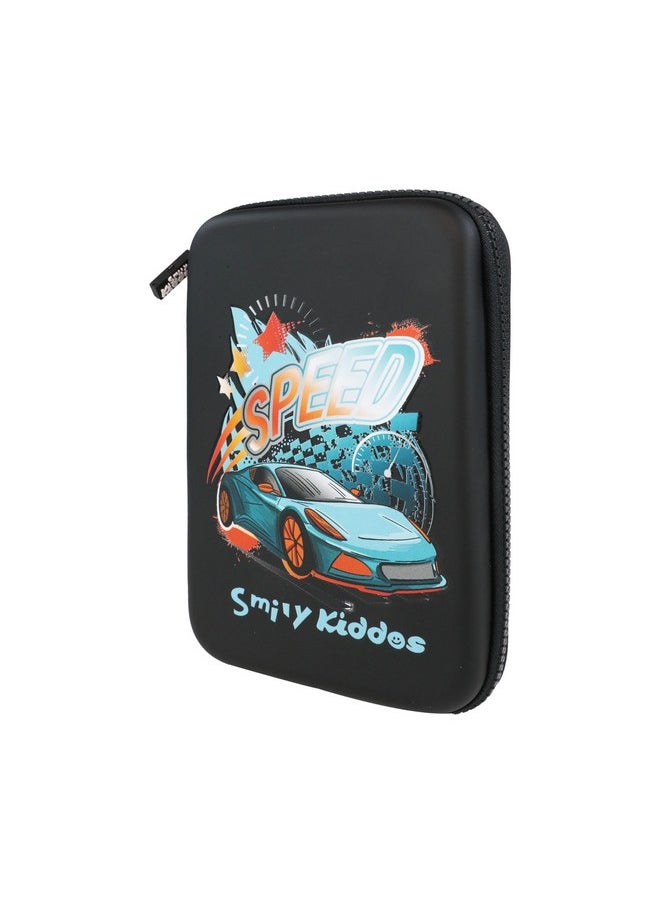 Smily Kiddos Single Compartment Pencil Case Stylish Cute Large Capacity Hardtop EVA Pencil Case Organizer School Kids Girls Women Pen Holder Pouch Multi Purpose| Speedster - Black