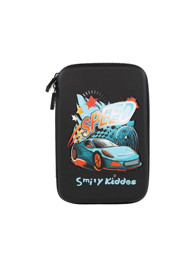 Smily Kiddos Single Compartment Pencil Case Stylish Cute Large Capacity Hardtop EVA Pencil Case Organizer School Kids Girls Women Pen Holder Pouch Multi Purpose| Speedster - Black