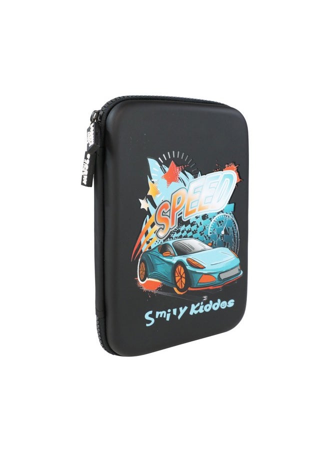 Smily Kiddos Single Compartment Pencil Case Stylish Cute Large Capacity Hardtop EVA Pencil Case Organizer School Kids Girls Women Pen Holder Pouch Multi Purpose| Speedster - Black