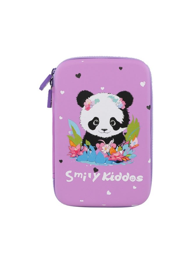 Smily Kiddos Single Compartment Pencil Case Stylish Cute Large Capacity Hardtop EVA Pencil Case Organizer School Kids Girls Women Pen Holder Pouch Multi Purpose| Baby Panda - Violet