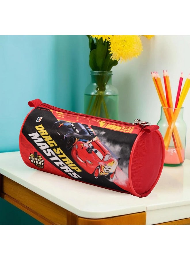 Kuber Industries Pack of 3 Round Pencil Pouch | Disney Car Pencil Pouch for Kids | Travel Organizer | Multi-Purpose Travel Pouch | Stationary Utility School Pouches | Geometry Box | Red
