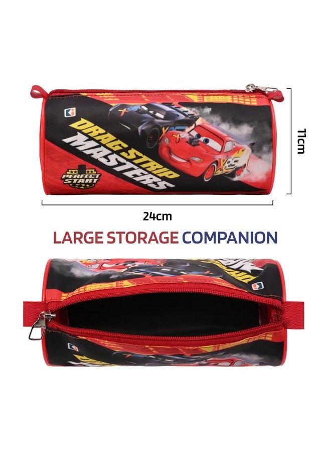 Kuber Industries Pack of 3 Round Pencil Pouch | Disney Car Pencil Pouch for Kids | Travel Organizer | Multi-Purpose Travel Pouch | Stationary Utility School Pouches | Geometry Box | Red