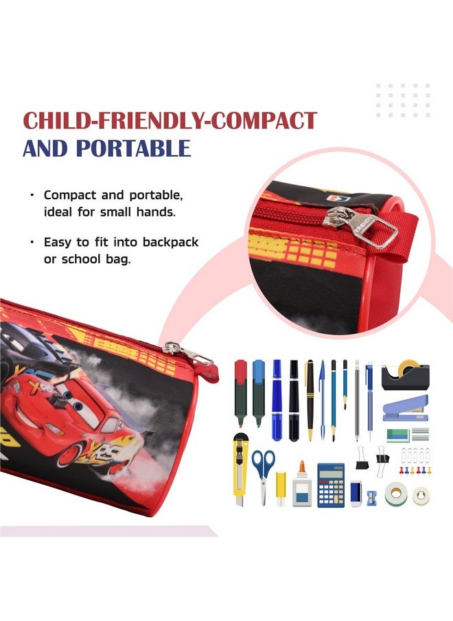 Kuber Industries Pack of 3 Round Pencil Pouch | Disney Car Pencil Pouch for Kids | Travel Organizer | Multi-Purpose Travel Pouch | Stationary Utility School Pouches | Geometry Box | Red