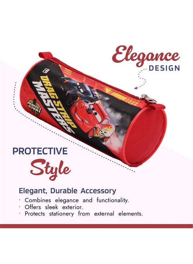 Kuber Industries Pack of 3 Round Pencil Pouch | Disney Car Pencil Pouch for Kids | Travel Organizer | Multi-Purpose Travel Pouch | Stationary Utility School Pouches | Geometry Box | Red