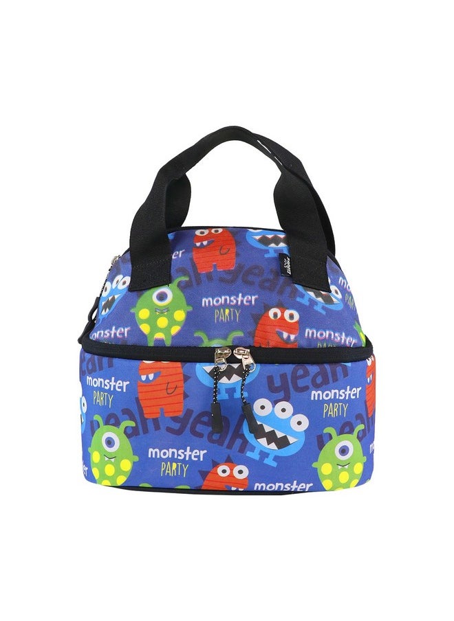Smily Kiddos | Double Decker Lunch Bag Monster Theme - Blue | Kids & School Lunch Bag | Lunch Bag for Kids | Lunch Bag for School | Comes with 2 Main Compartment LxWxH :25.5 X 17 X 20 CM
