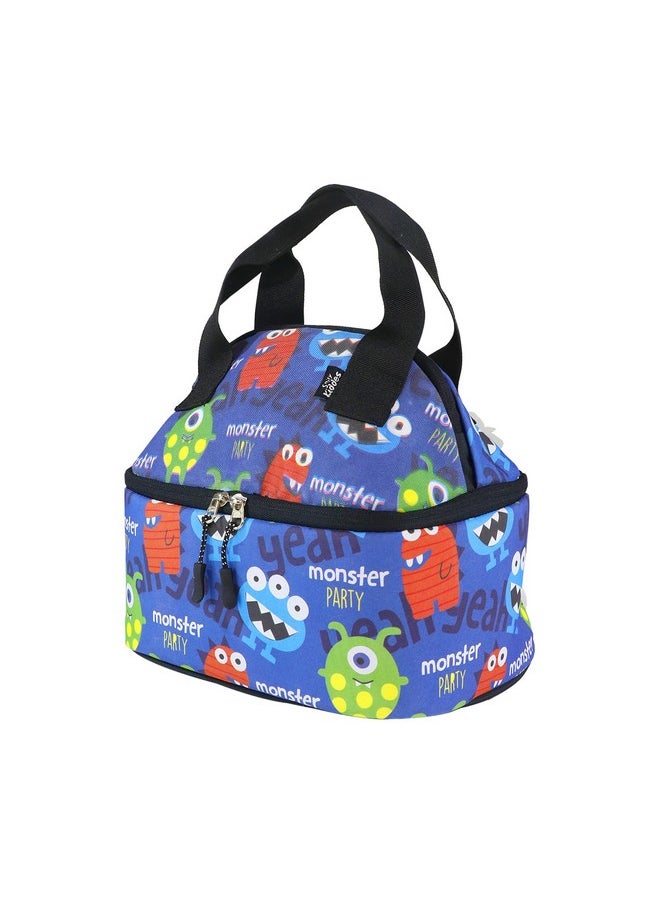Smily Kiddos | Double Decker Lunch Bag Monster Theme - Blue | Kids & School Lunch Bag | Lunch Bag for Kids | Lunch Bag for School | Comes with 2 Main Compartment LxWxH :25.5 X 17 X 20 CM