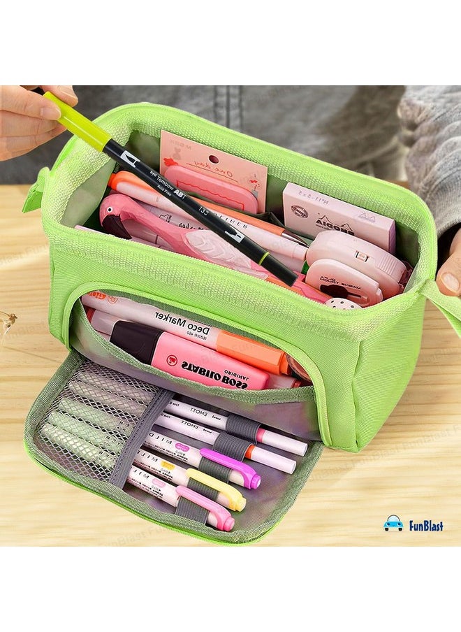 FunBlast Large Capacity Pencil Pouches, Multipurpose Zipper Pouch, Aesthetic Pencil Case for College Students, School Pouch for Girls, Stylish Cute Pen Pouch for Girls Korean Bag (Sea Green)