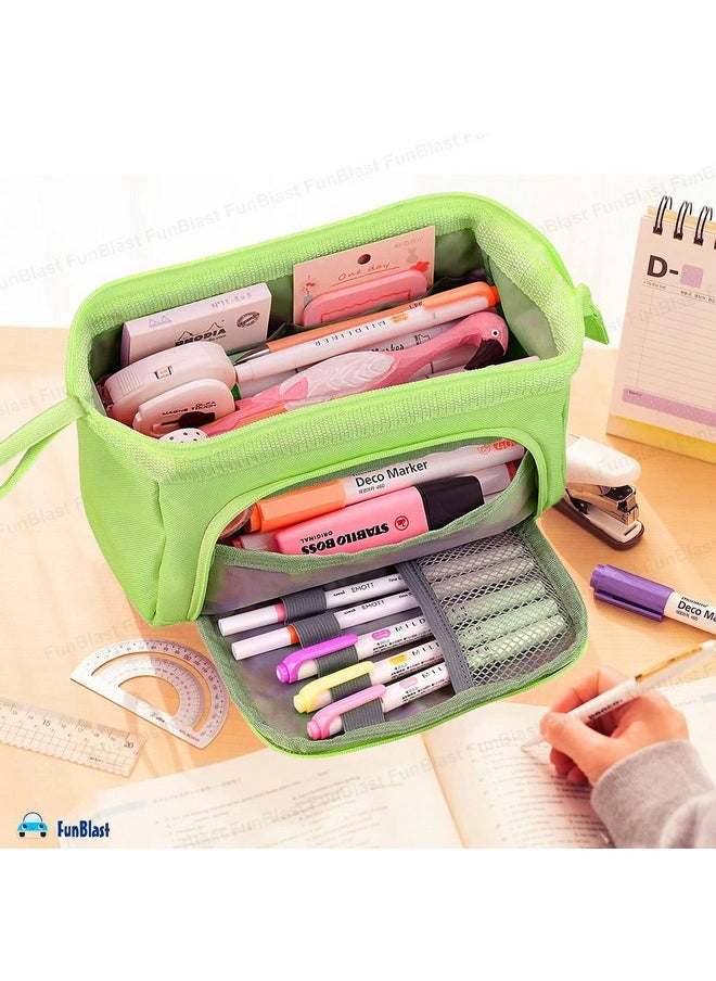 FunBlast Large Capacity Pencil Pouches, Multipurpose Zipper Pouch, Aesthetic Pencil Case for College Students, School Pouch for Girls, Stylish Cute Pen Pouch for Girls Korean Bag (Sea Green)