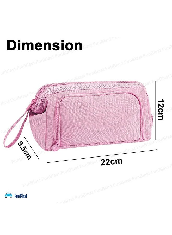 FunBlast Large Capacity Pencil Pouches, Multipurpose Zipper Pouch, Aesthetic Pencil Case for College Students, School Pouch for Girls, Stylish Cute Pen Pouch for Girls Korean Bag (Pink)